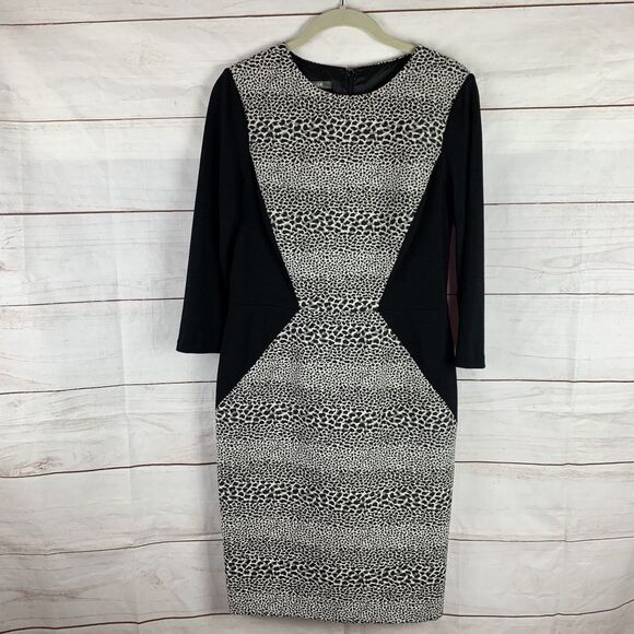 Muse dress Formal colorblock animal print 8 medium M zip black bodycon Career - Picture 4 of 16
